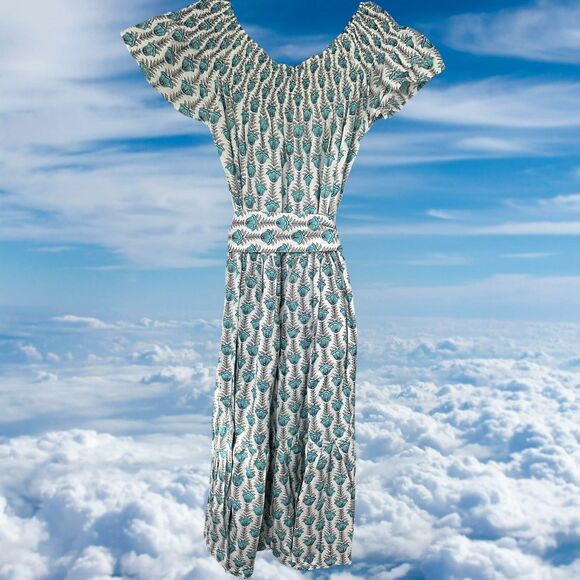 Guadalupe Momposina Dress One Size Floral Tully Blue Maxi Cotton - Picture 2 of 10